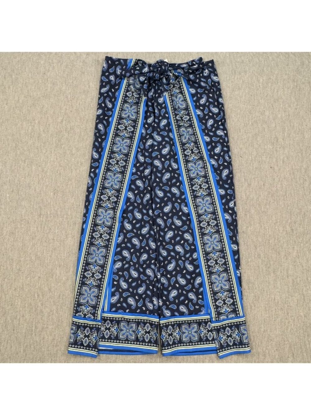 Lands’ End Wrap Pants Womens XS/P Navy Paisley Wide Leg Tie Waist Beach Cover Up